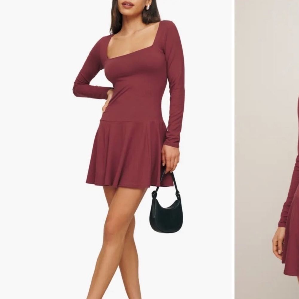 REFORMATION Coen Long Sleeve Drop Waist
Minidress in Chianti, XS 1530